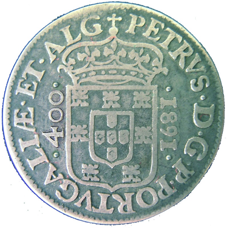 Moneda 400 Reales (Réais) "Cruzado" - Pedro Príncipe Regente | 1677 - 1683 - Anverso Anverso de 400 Reales (Réais) "Cruzado" - Pedro Príncipe Regente