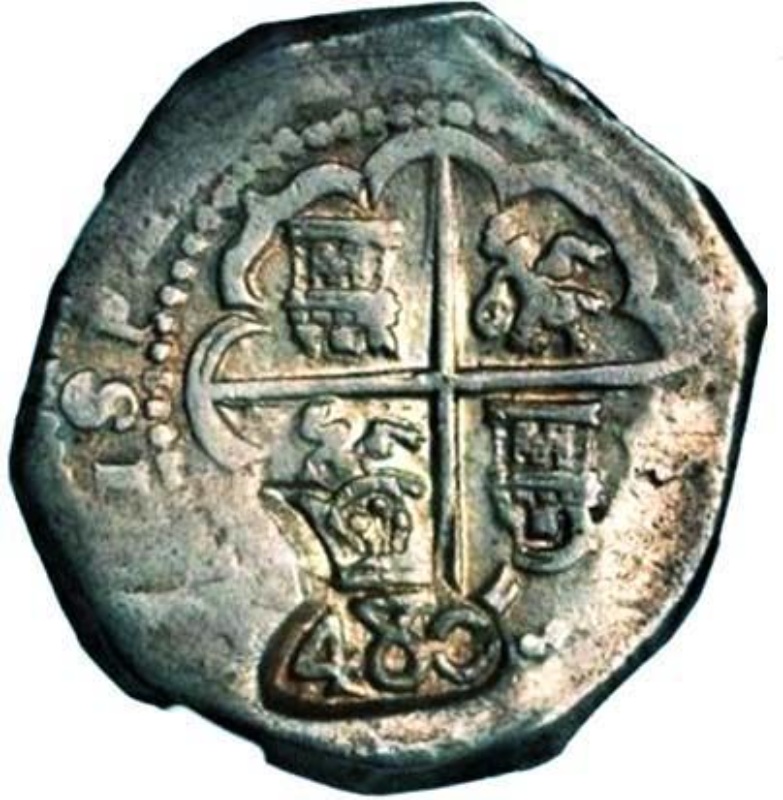 Moneda 480 Reales (Réais) - João IV (Contramarca "Coronado 480" sobre España-América 8 Reales) | 1643 - Anverso Anverso de 480 Reales (Réais) - João IV (Contramarca "Coronado 480" sobre España-América 8 Reales)
