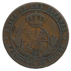 Anverso de 5 Céntimos de Escudo - Isabel II