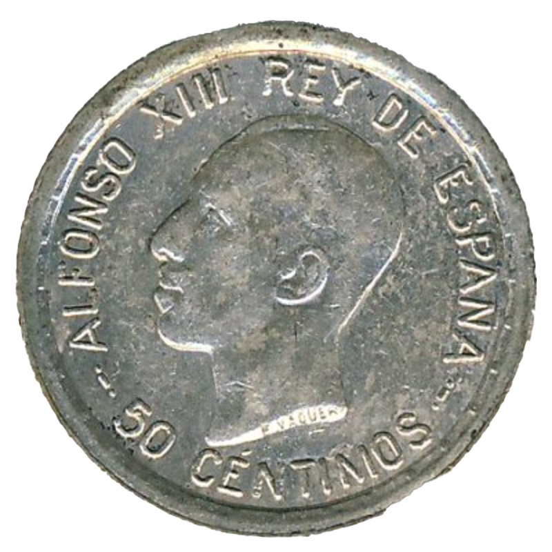 Anverso de 50 Céntimos - Alfonso XIII (6º retrato)