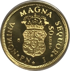 Reverso de 50 Euros (1 Escudo de Fernando VI acuñado en 1759)