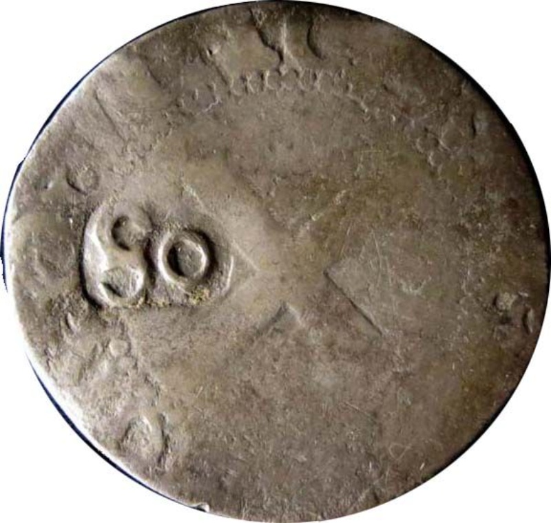 Moneda 50 Reales (Réais) - João IV (Contramarca "SO" sobre "XXXX") | 1642 - Anverso Anverso de 50 Reales (Réais) - João IV (Contramarca "SO" sobre "XXXX")