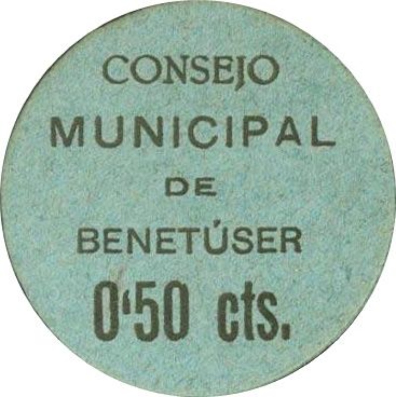 Anverso de 50 Céntimos de peseta (Benetúser)
