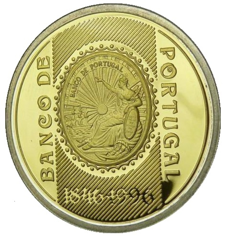 Reverso de 500 Escudos (Banco de Portugal; lámina bimetálica de plata y oro)