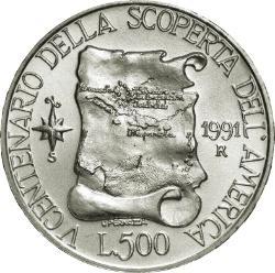 Reverso de 500 Liras (Colombo - Mapas)