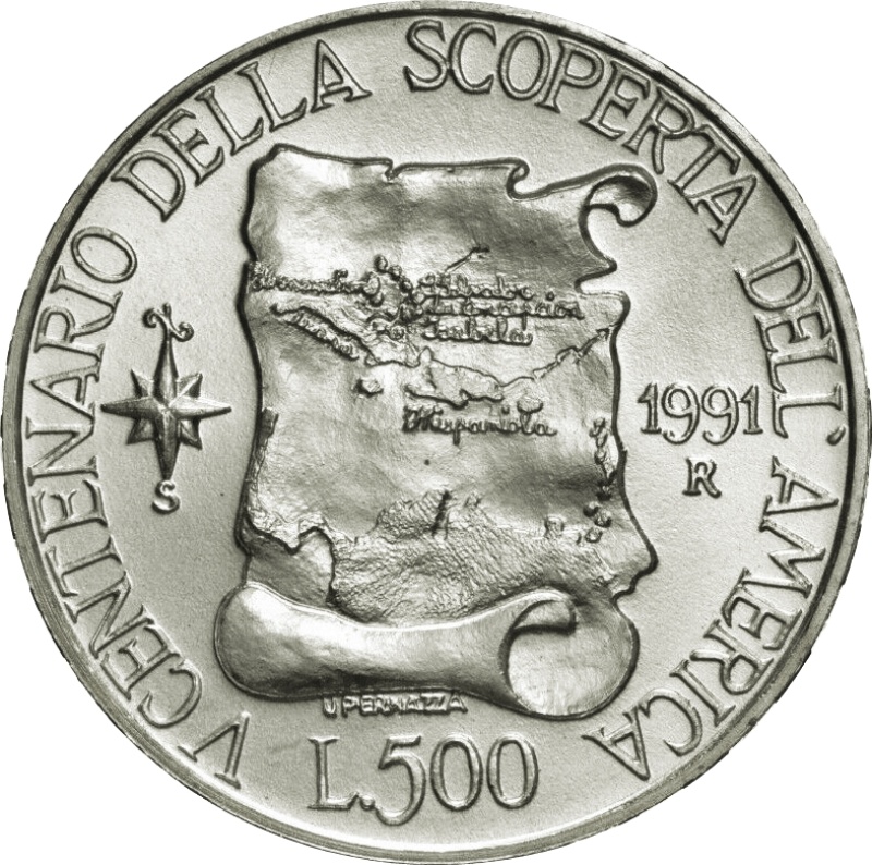 Reverso de 500 Liras (Colombo - Mapas)