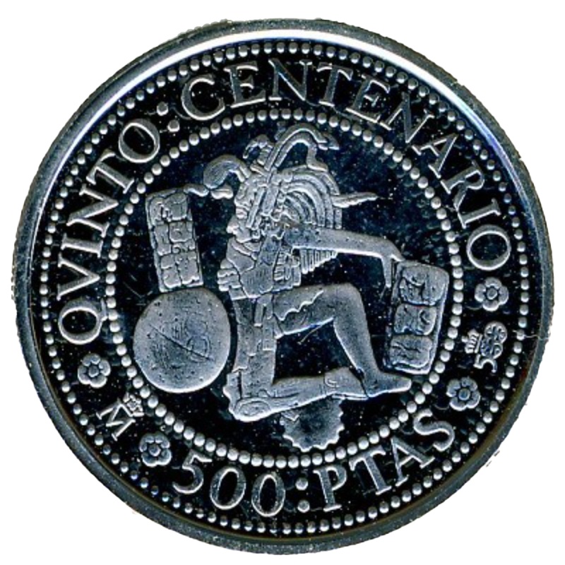 Anverso de 500 Pesetas - Juan Carlos I (escultura maya)