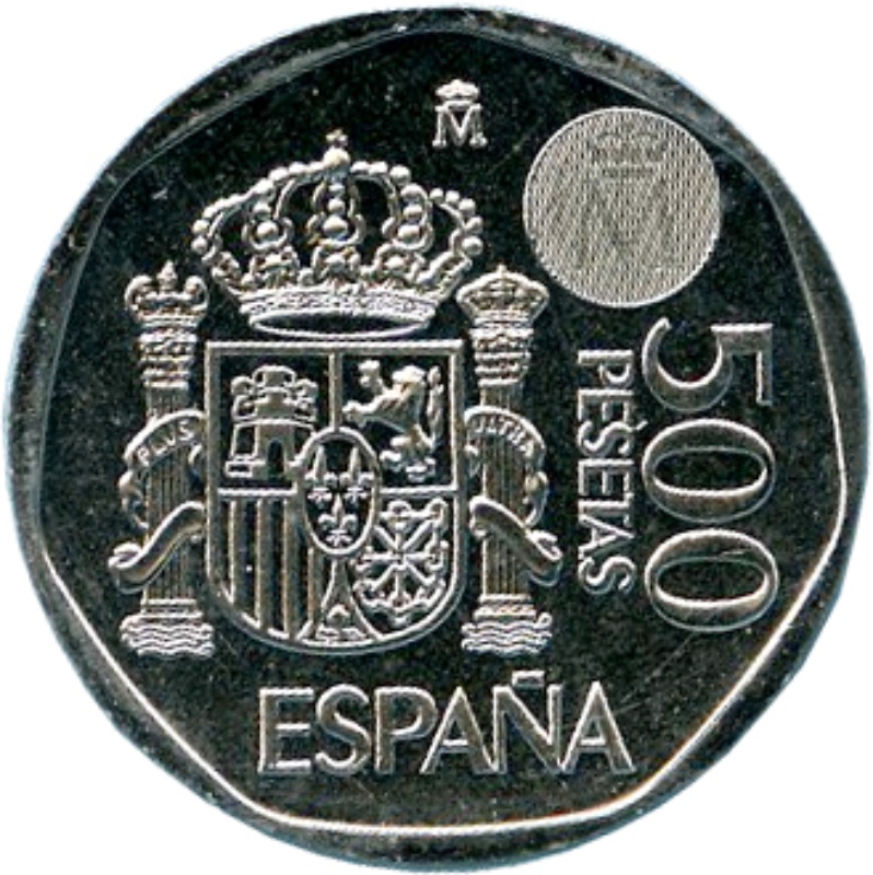 Reverso de 500 Pesetas - Juan Carlos I (plata)