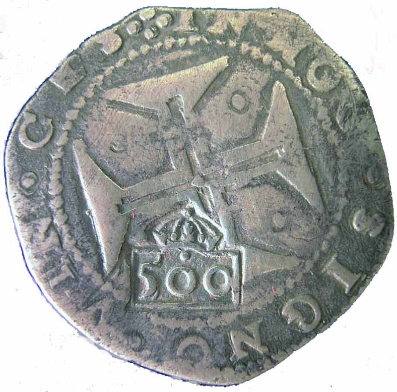 Anverso de 500 Reales (Réais) - Afonso VI (Contramarca "Coronado 500" sobre Cruzado, João IV)