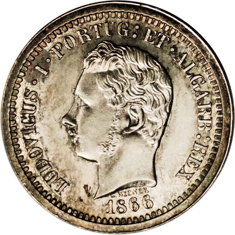Moneda 5000 Reales (Réais) - Luiz I (Patrón) 3er tipo | 1866 - Anverso Anverso de 5000 Reales (Réais) - Luiz I (Patrón) 3er tipo