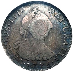 Reverso de 600 Reales (Réais) (Contramarcado sobre 4 Reales (Réais) - Carlos III; Bolívia)