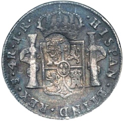 Anverso de 600 Reales (Réais) (Contramarcado sobre 4 Reales (Réais) - Carlos III; Bolívia)