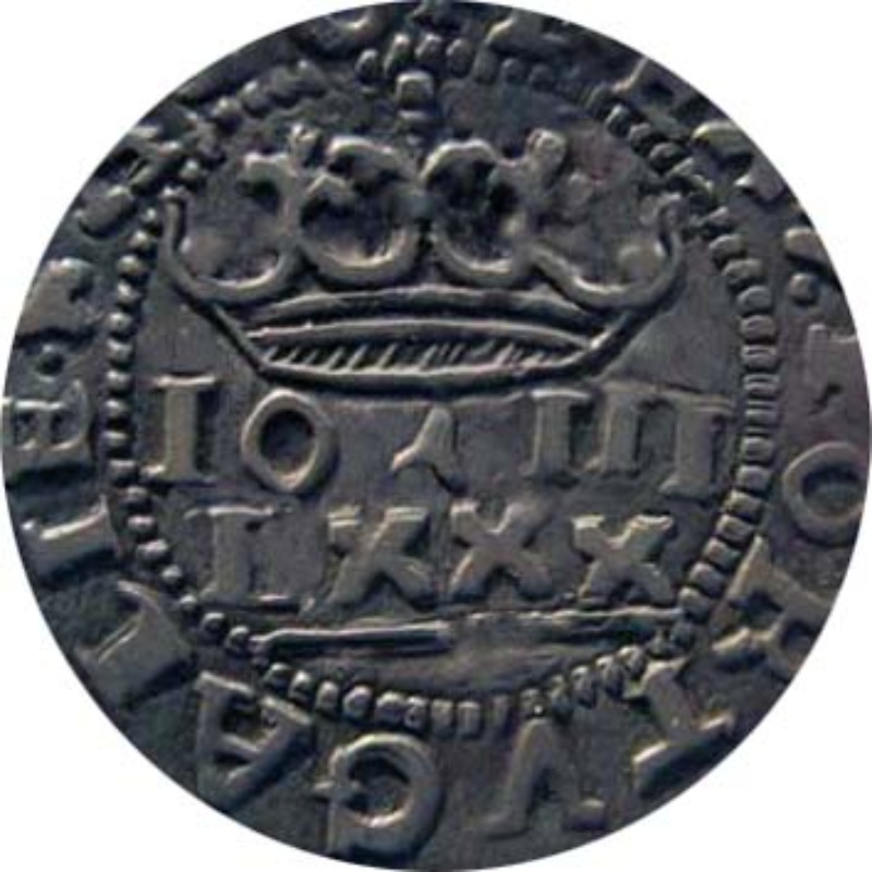 Moneda 80 Reales (Réais) (LXXX) "Real Português Dobrado" - João III (Cruz con cuatrifolios, Lisboa) | 1555 - 1557 - Anverso Anverso de 80 Reales (Réais) (LXXX) "Real Português Dobrado" - João III (Cruz con cuatrifolios, Lisboa)