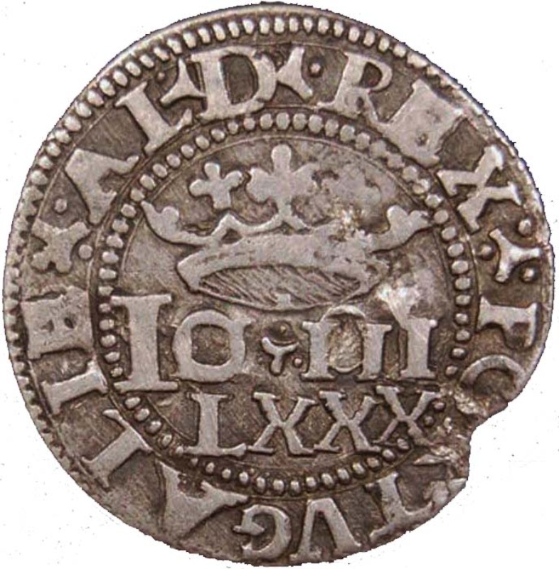 Moneda 80 Reales (Réais) (LXXX) "Real Português Dobrado" - João III (Cruz única, Lisboa) | 1555 - 1557 - Anverso Anverso de 80 Reales (Réais) (LXXX) "Real Português Dobrado" - João III (Cruz única, Lisboa)