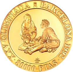 Reverso de 80.000 Pesetas - Juan Carlos I (Dos niños jugando a los dados)