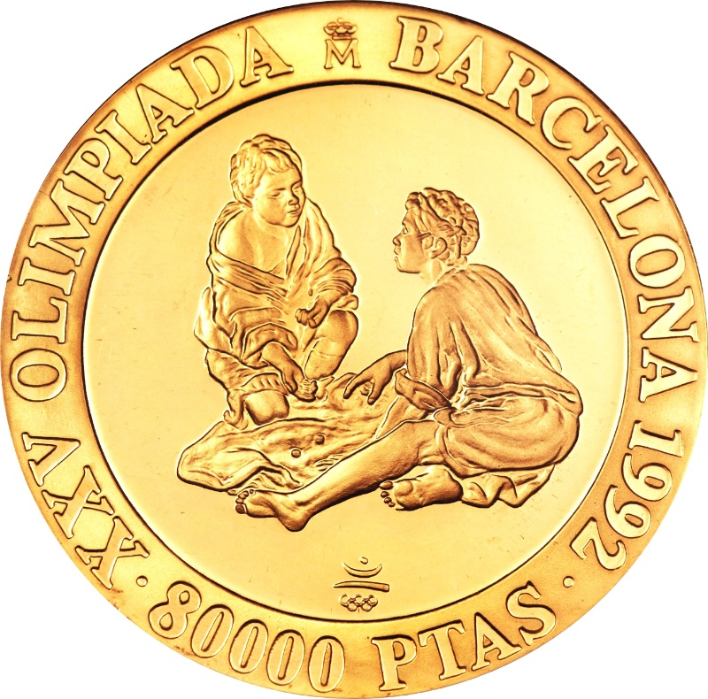 Reverso de 80.000 Pesetas - Juan Carlos I (Dos niños jugando a los dados)