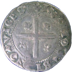 Reverso de XXXX Reais "Real Português" - João III (Corona con "o-o", ceca de Porto)