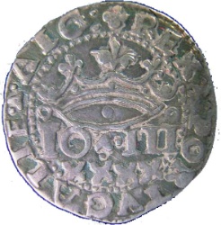 Anverso de XXXX Reais "Real Português" - João III (Corona con "o-o", ceca de Porto)
