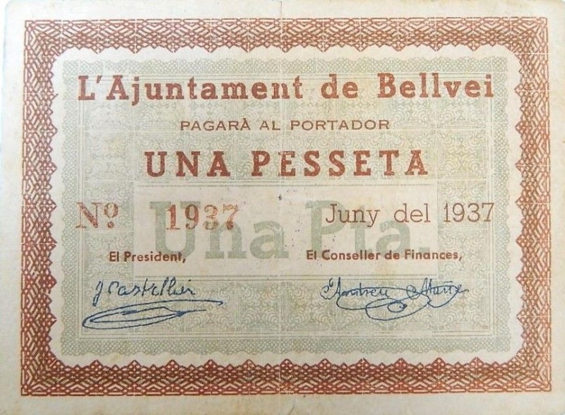 Anverso de 1 Peseta (Bellvei)