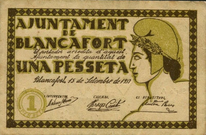 Anverso de 1 Peseta (Blancafort)