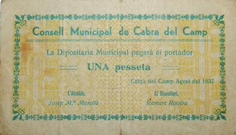 Anverso de 1 Peseta (Cabra del Camp)
