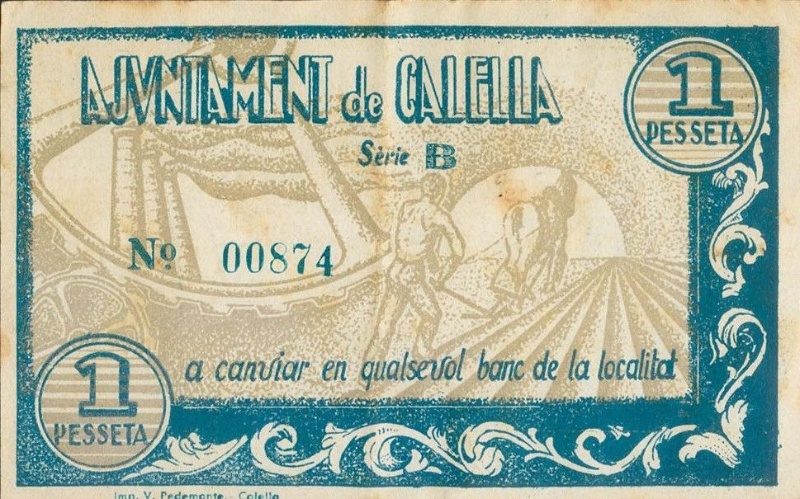 Reverso de 1 Peseta (Calella)