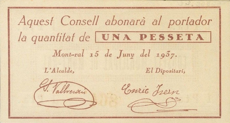 Anverso de 1 Peseta (Mont-ral)