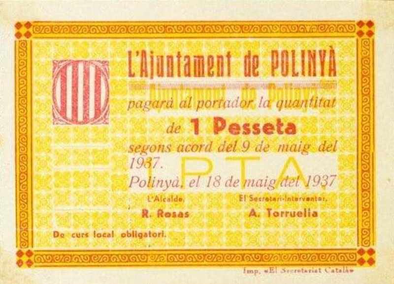 Anverso de 1 Peseta (Polinyà)