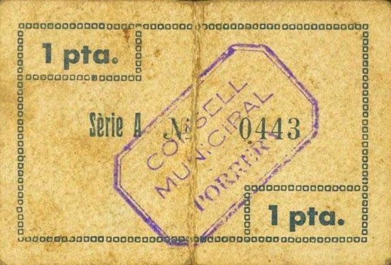 Billete 1 Peseta (Porrera) | 1937 - Reverso Reverso de 1 Peseta (Porrera)