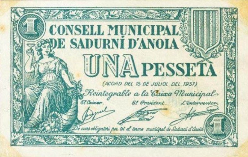 Anverso de 1 Peseta (Sadurní d'Anoia)