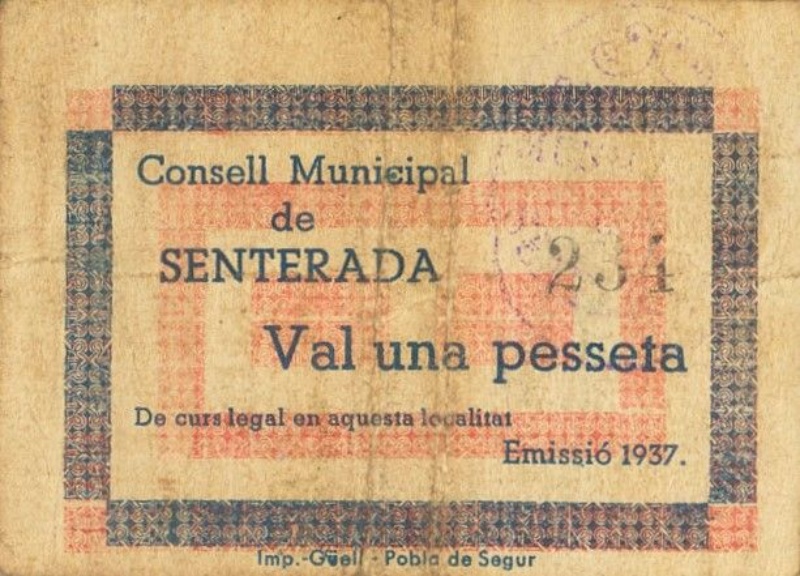 Anverso de 1 Peseta (Senterada)