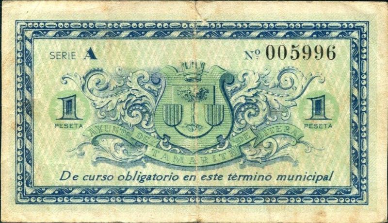 Reverso de 1 Peseta (Tamarite de Litera)