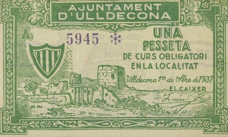 Anverso de 1 Peseta (Ulldecona)