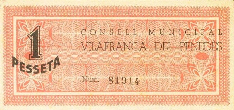 Reverso de 1 Peseta (Vilafranca del Penedès)