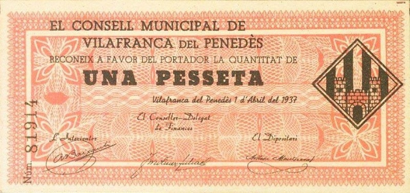 Anverso de 1 Peseta (Vilafranca del Penedès)