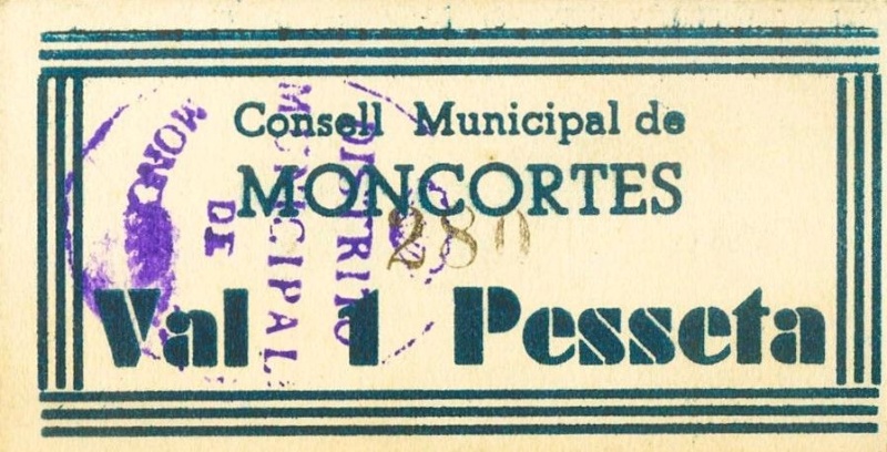 Billete 1 Peseta (Moncortès) | 1936 - 1939 - Anverso Anverso de 1 Peseta (Moncortès)