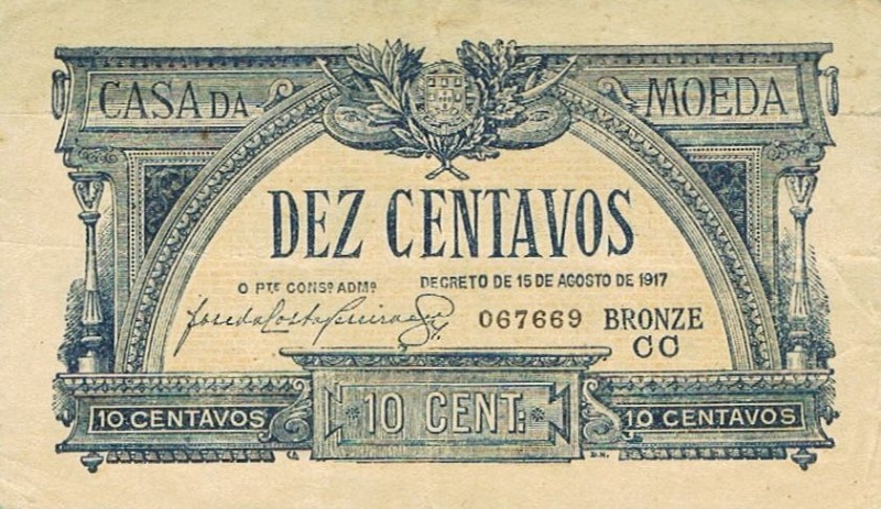 Anverso de 10 Centavos (Casa da Moeda) 1er tipo