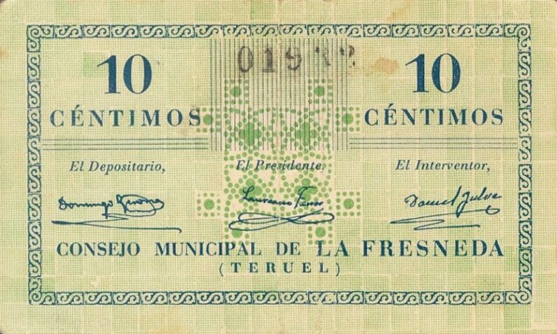 Reverso de 10 Céntimos de Peseta (La Fresneda)