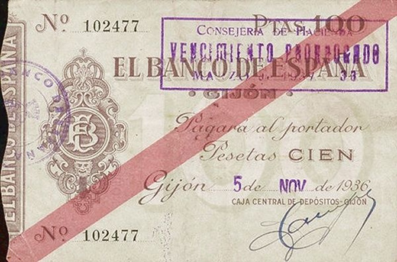 Anverso de 100 Pesetas (Banco de España - Gijón)