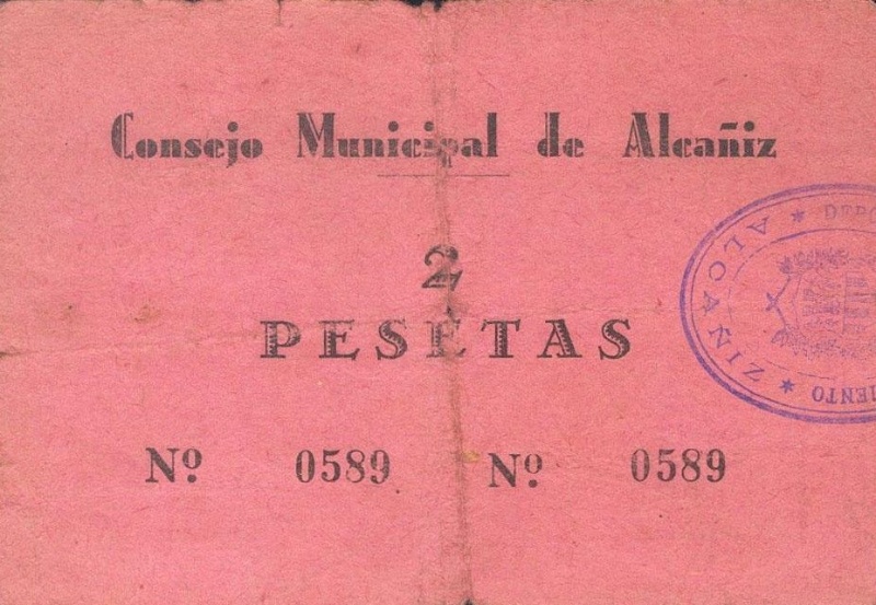 Reverso de 2 Pesetas (Alcañiz)