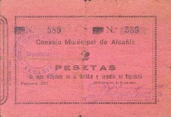 Anverso de 2 Pesetas (Alcañiz)