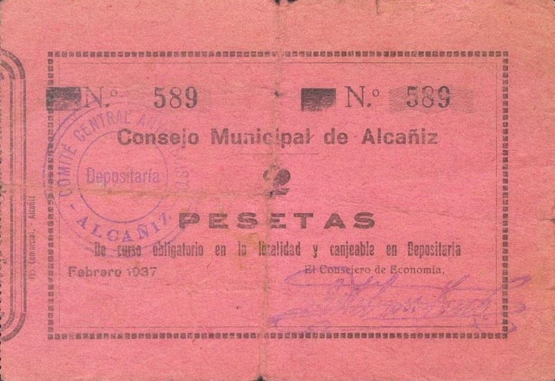 Anverso de 2 Pesetas (Alcañiz)