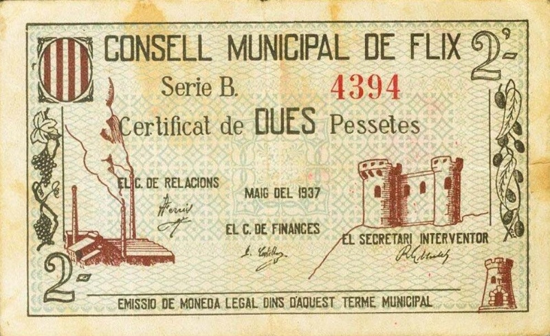 Anverso de 2 Pesetas (Flix)