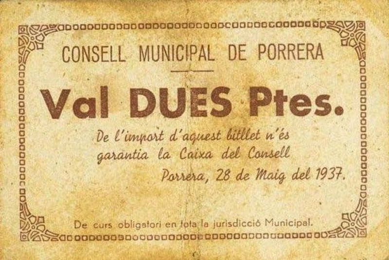 Anverso de 2 Pesetas (Porrera)