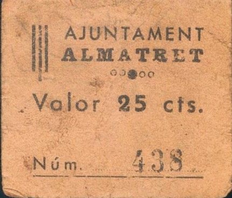 Billete 25 Céntimos (Almatret) | 1937 - Anverso Anverso de 25 Céntimos (Almatret)