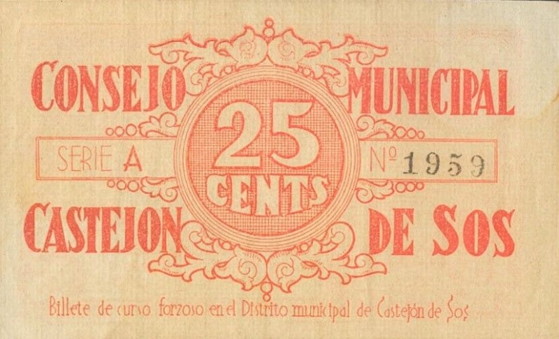 Reverso de 25 Céntimos (Castejón de Sos)