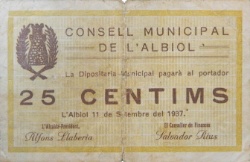 Anverso de 25 Céntimos (L'Albiol)