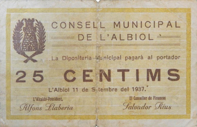 Anverso de 25 Céntimos (L'Albiol)
