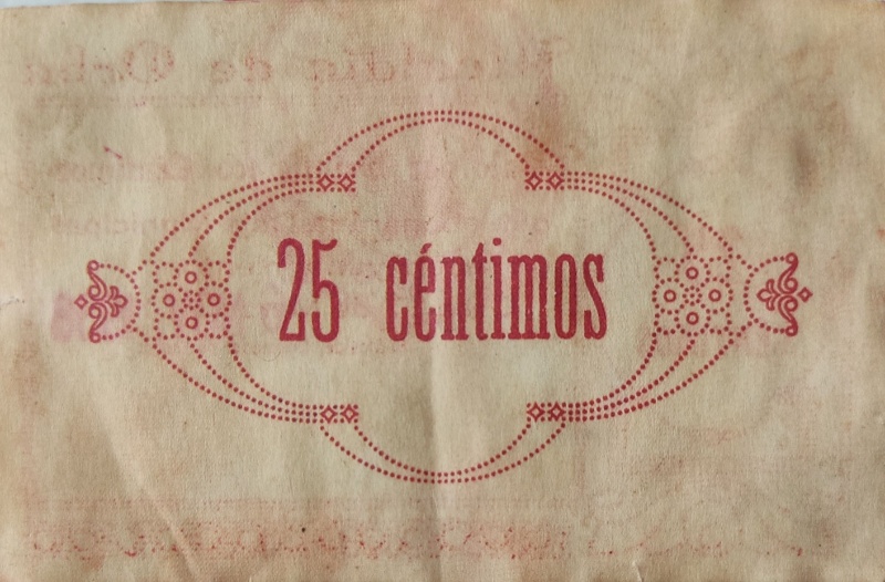 Billete 25 Céntimos (Orba) | 1937 - 1938 - Reverso Reverso de 25 Céntimos (Orba)