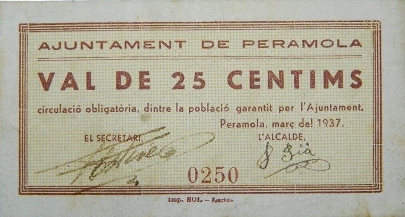 Anverso de 25 Céntimos (Peramola)